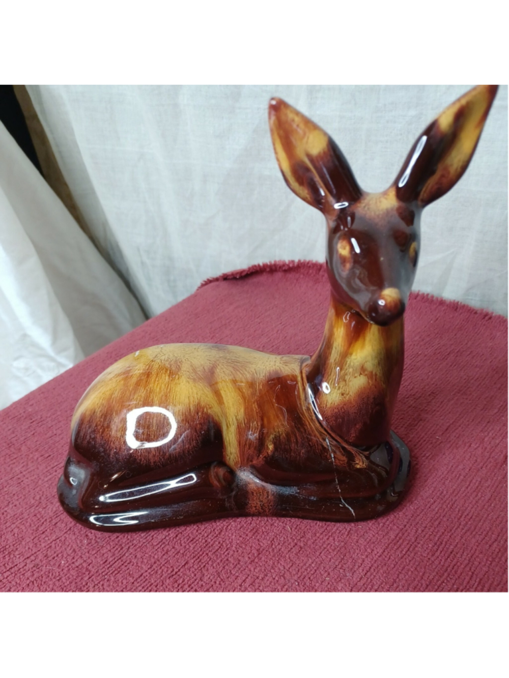 VINTAGE BLUE MOUNTAIN POTTERY HARVEST GOLD GLAZE SITTING DEER Repaired